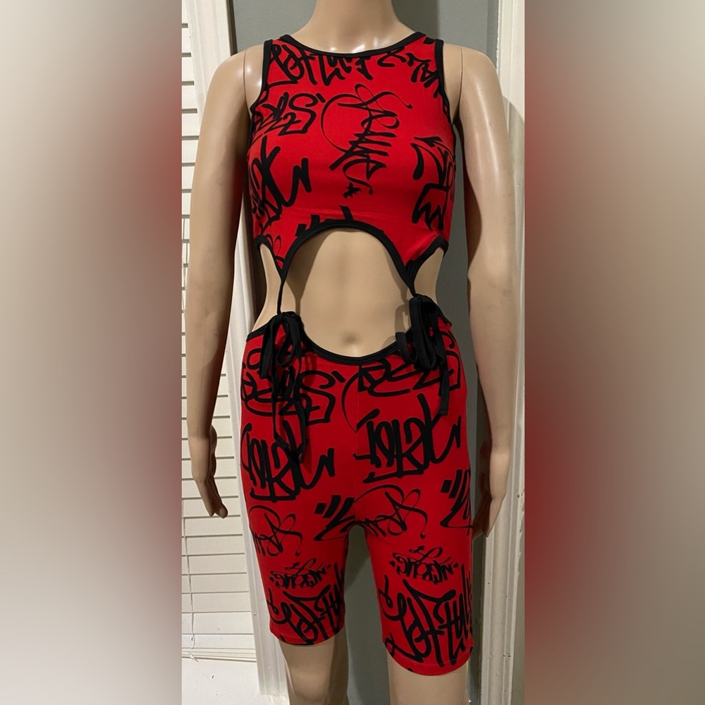 Red and Black or Orange and Black Graffiti Romper